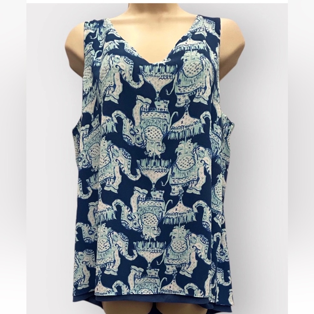 Lily Pulitzer Tank Women Large Blue White Elephant Brunch Office Coastal
